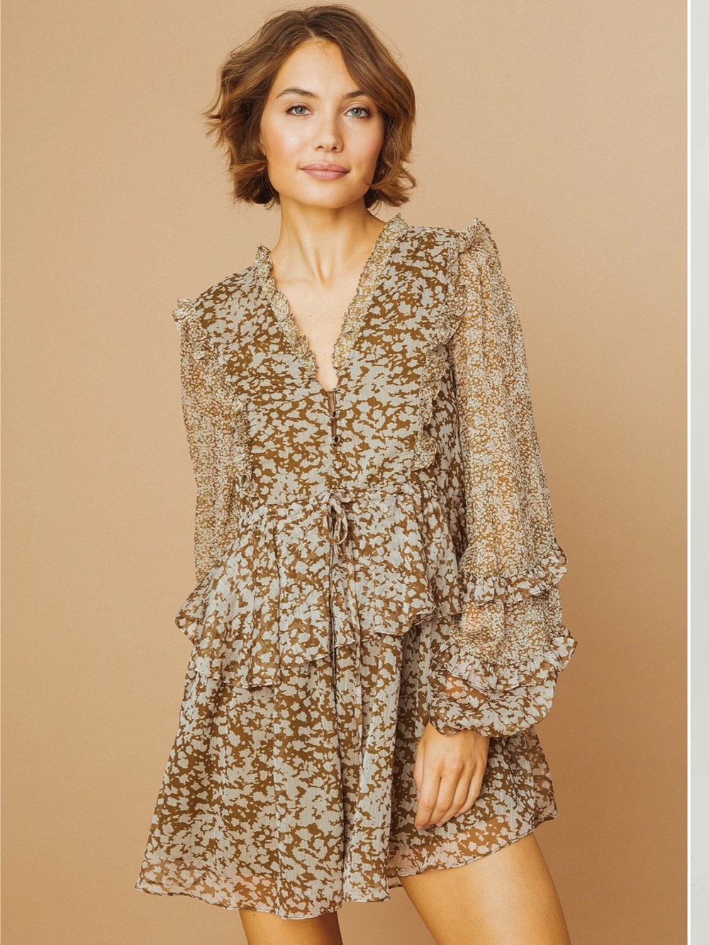 O.P.T. Hilo Chiffon Floral Ruffle Tie-Waist Dress Size M NWT